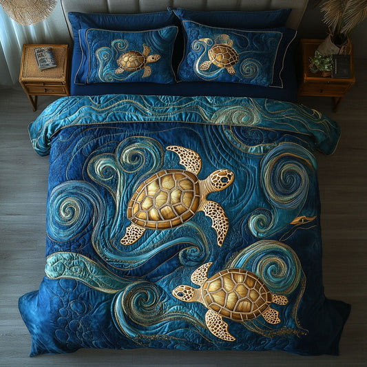 Enchanted Turtle Garden 3-Piece Quilted Bedding Set NCU0NT7333