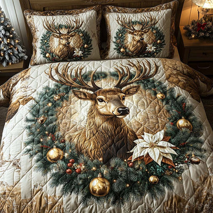 Enchanted Yuletide Deer 3-Piece Quilted Bedding Set NCU0XD195