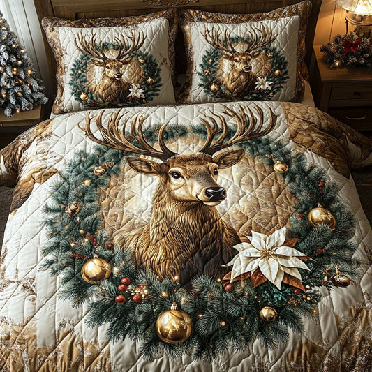 Enchanted Yuletide Deer 3-Piece Quilted Bedding Set NCU0XD195