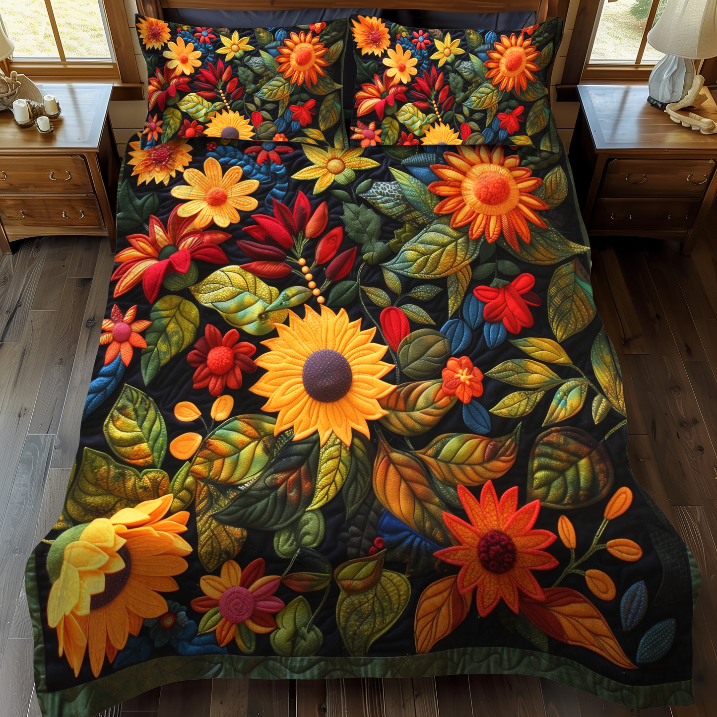 Enchanting Sunflowers 3-Piece Quilted Bedding Set NCU0VL333