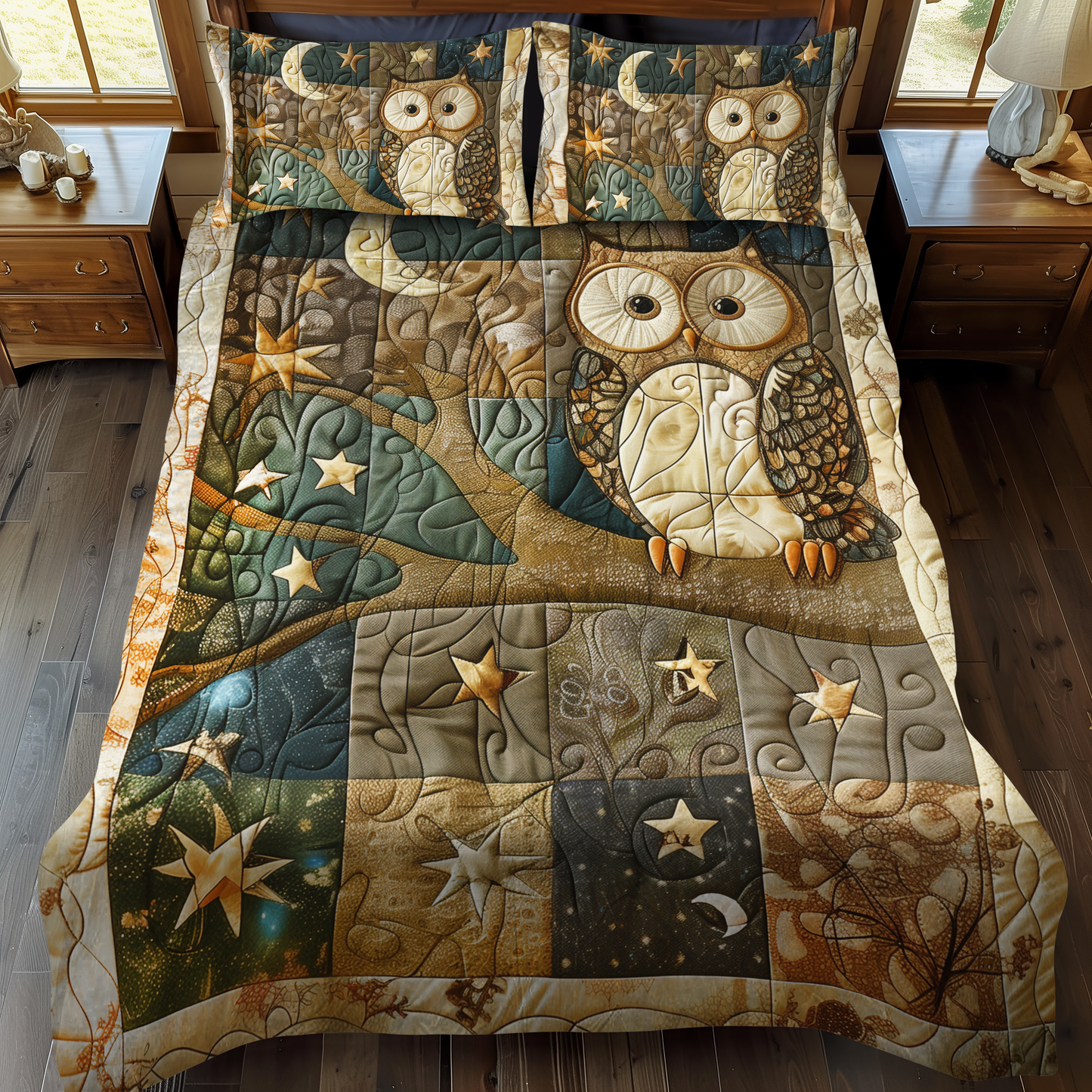 Endearing Owl 3-Piece Quilted Bedding Set NCU0VL166