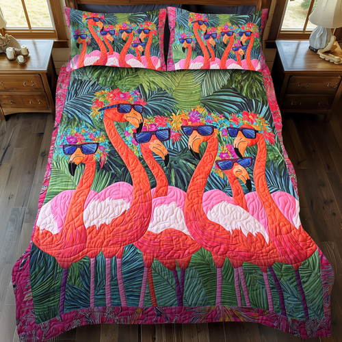 Endearing Flamingo 3-Piece Quilted Bedding Set NCU0VL460