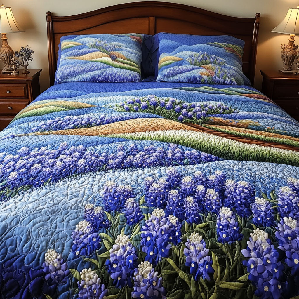 Endless Bluebonnet Fields 3-Piece Quilted Bedding Set NCU0PT6413