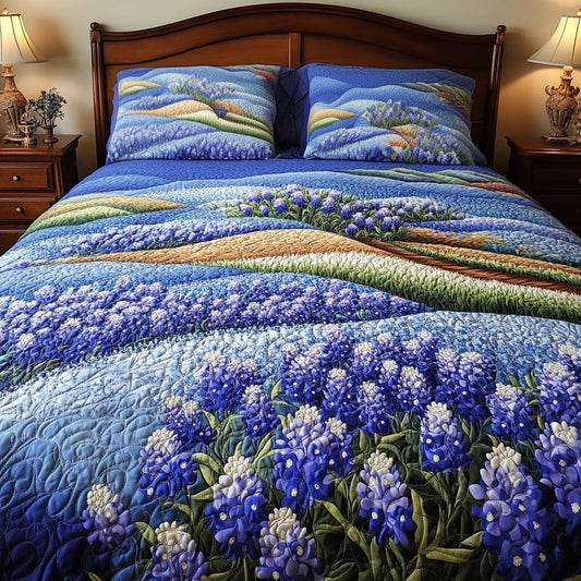 Endless Bluebonnet Fields 3-Piece Quilted Bedding Set NCU0PT6413