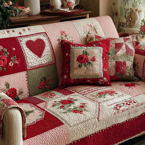 English Rose Romance Quilted Sofa Cover NCU0XD2241