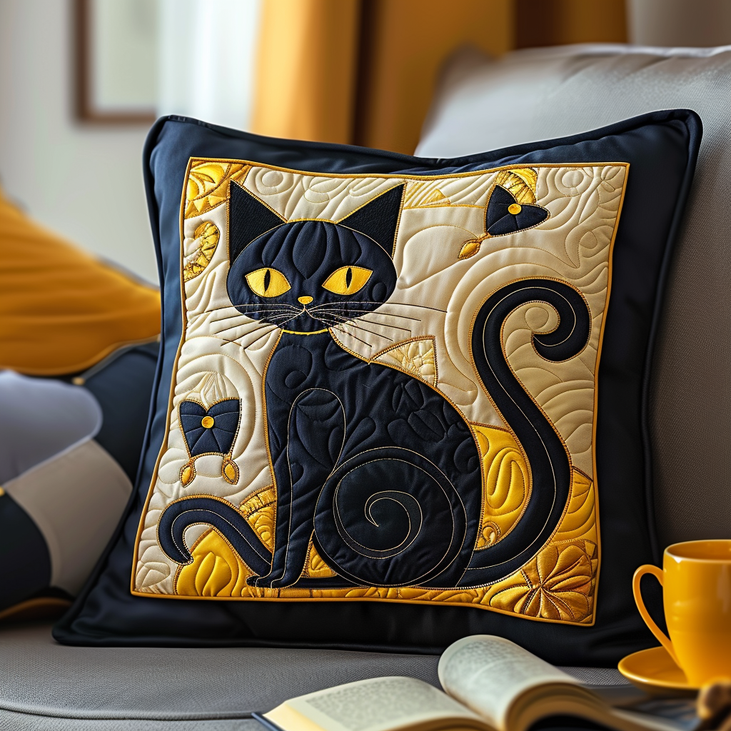 Enigmatic Cat Shadows Quilted Pillow Case NCU0TH415