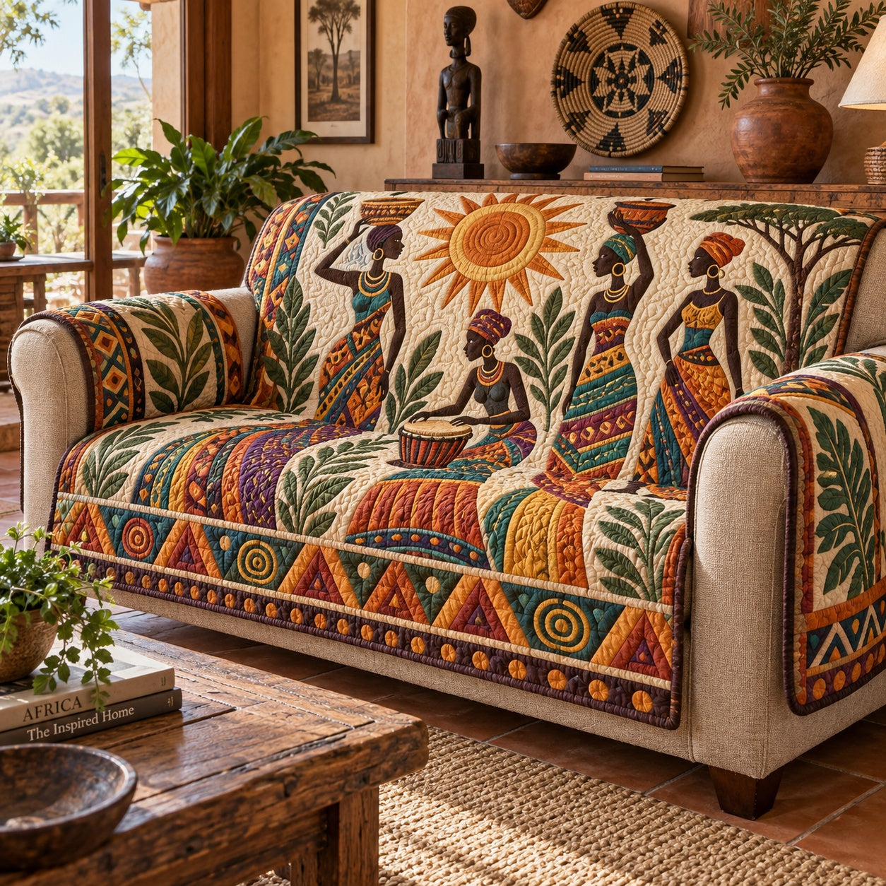 Equatorial Sun Harvest Quilted Sofa Cover NCU0VL4010