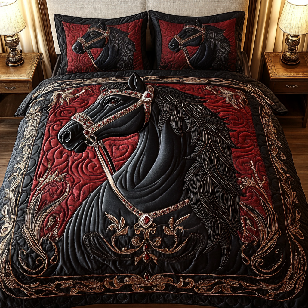 Equestrian Dreams 3-Piece Quilted Bedding Set NCU0VH1959
