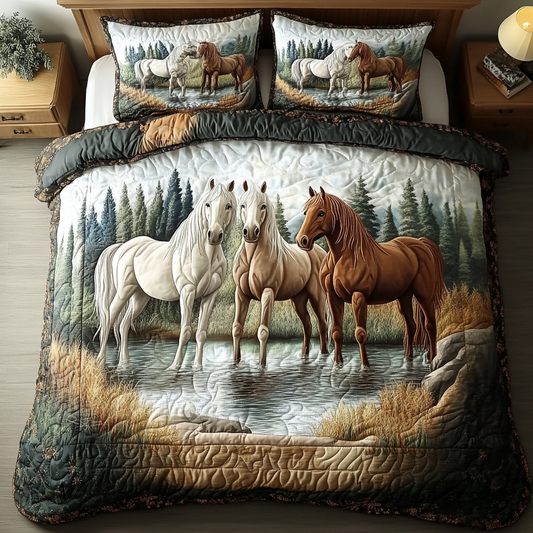 Equestrian Grace 3-Piece Quilted Bedding Set NCU0DK7303