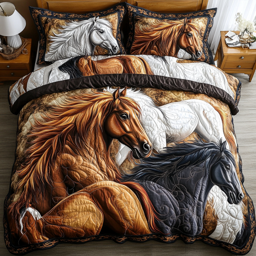 Equine Elegance 3-Piece Quilted Bedding Set NCU0DK3761