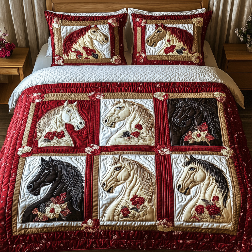 Equine Elegance 3-Piece Quilted Bedding Set NCU0VH1619