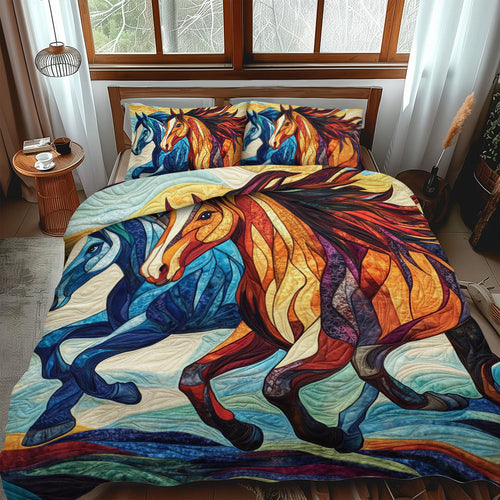 Equine Running Horse 3-Piece Quilted Bedding Set NCU0PD586