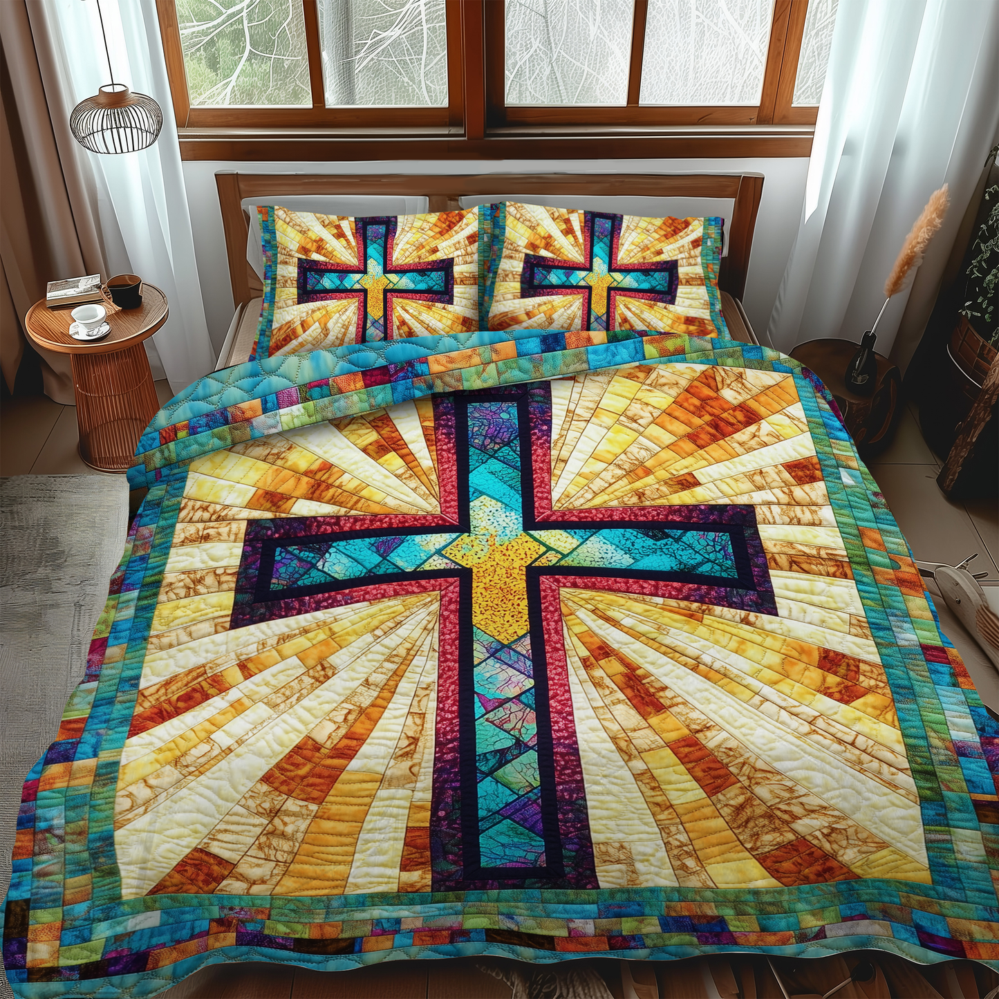 Eternal Cross 3-Piece Quilted Bedding Set NCU0VL508