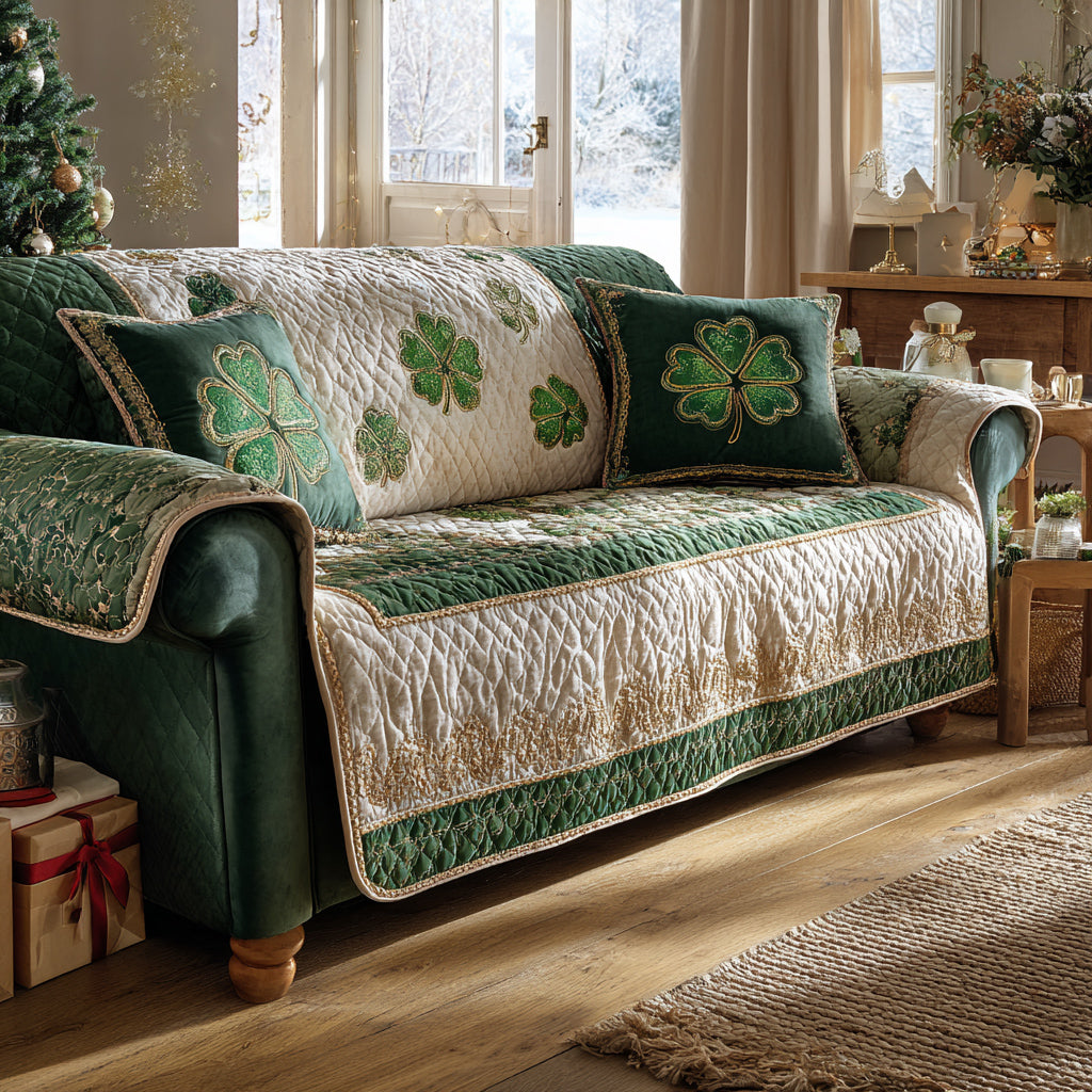 Eternal Green Folklore Quilted Sofa Cover NCU0HH1643