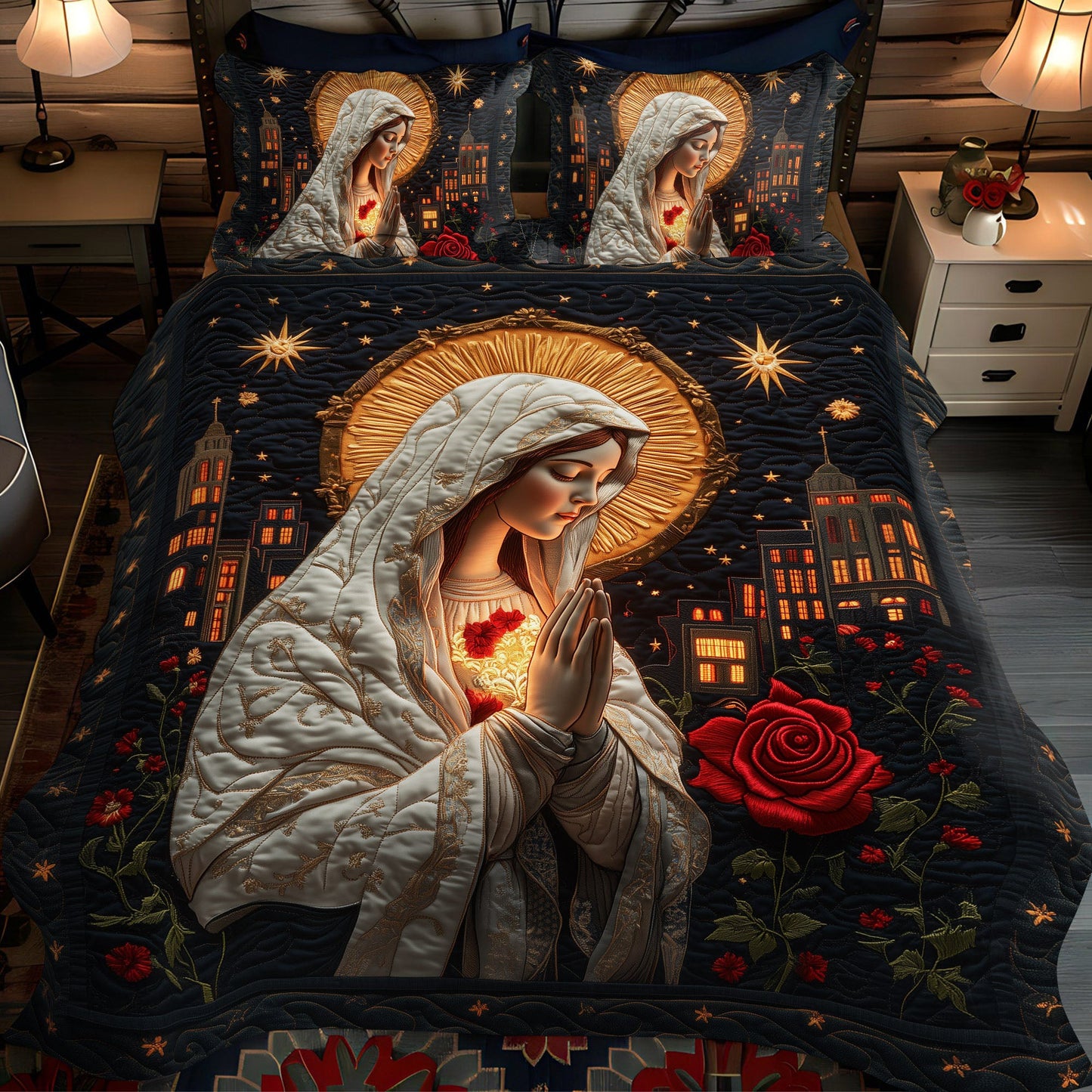 Eternal Starry Night 3-Piece Quilted Bedding Set NCU0PT2525