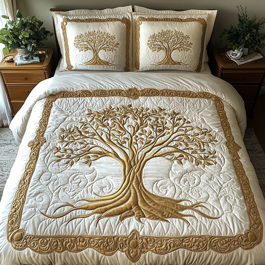 Eternal Tree 3-Piece Quilted Bedding Set NCU0DV6087 – Vantique