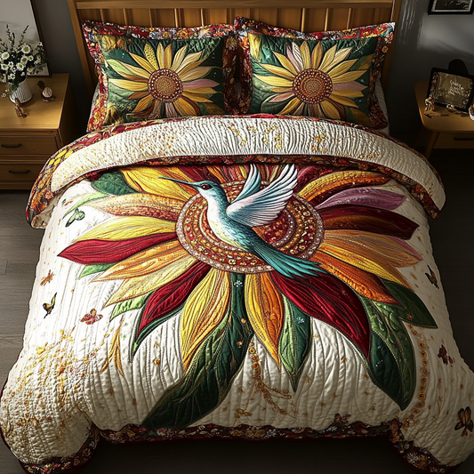 Ethereal Bloom Hummingbird 3-Piece Quilted Bedding Set NCU0VL1196