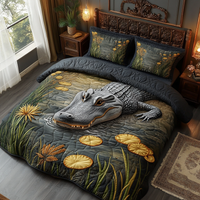 Everglades Alligator Track 3-Piece Quilted Bedding Set NCU0DV5370