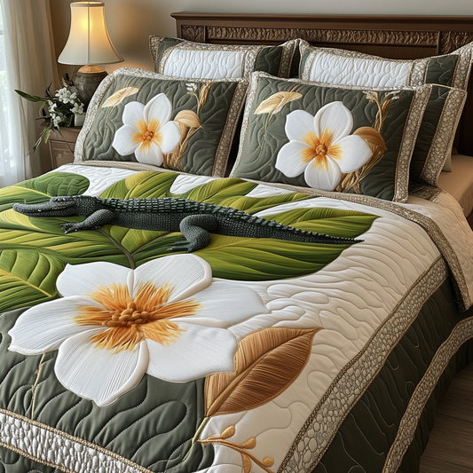 Everglades Alligator Blossom 3-Piece Quilted Bedding Set NCU0DV5367