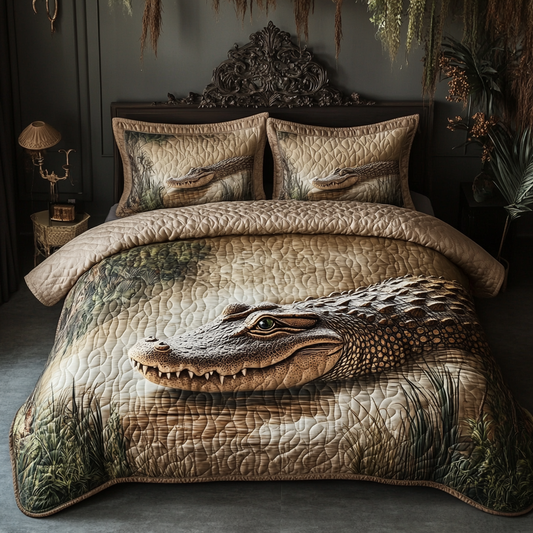 Everglades Alligator Charm 3-Piece Quilted Bedding Set NCU0DV5368