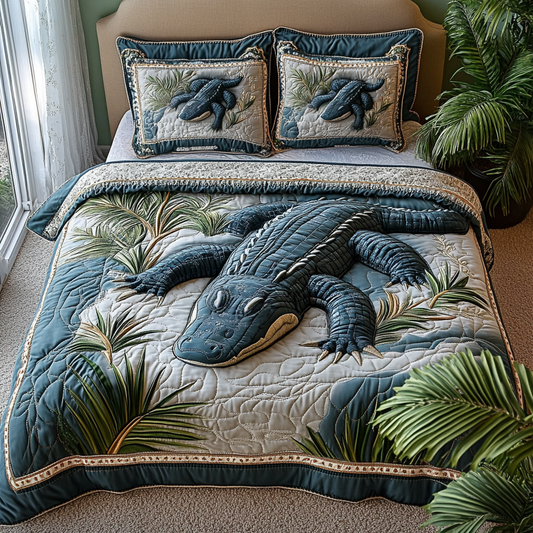 Everglades Alligator Sleep 3-Piece Quilted Bedding Set NCU0DV5371
