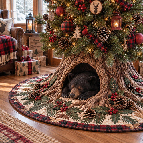 Evergreen Bear Tree Hollow Christmas Quilted Tree Skirt NCU0DV10209