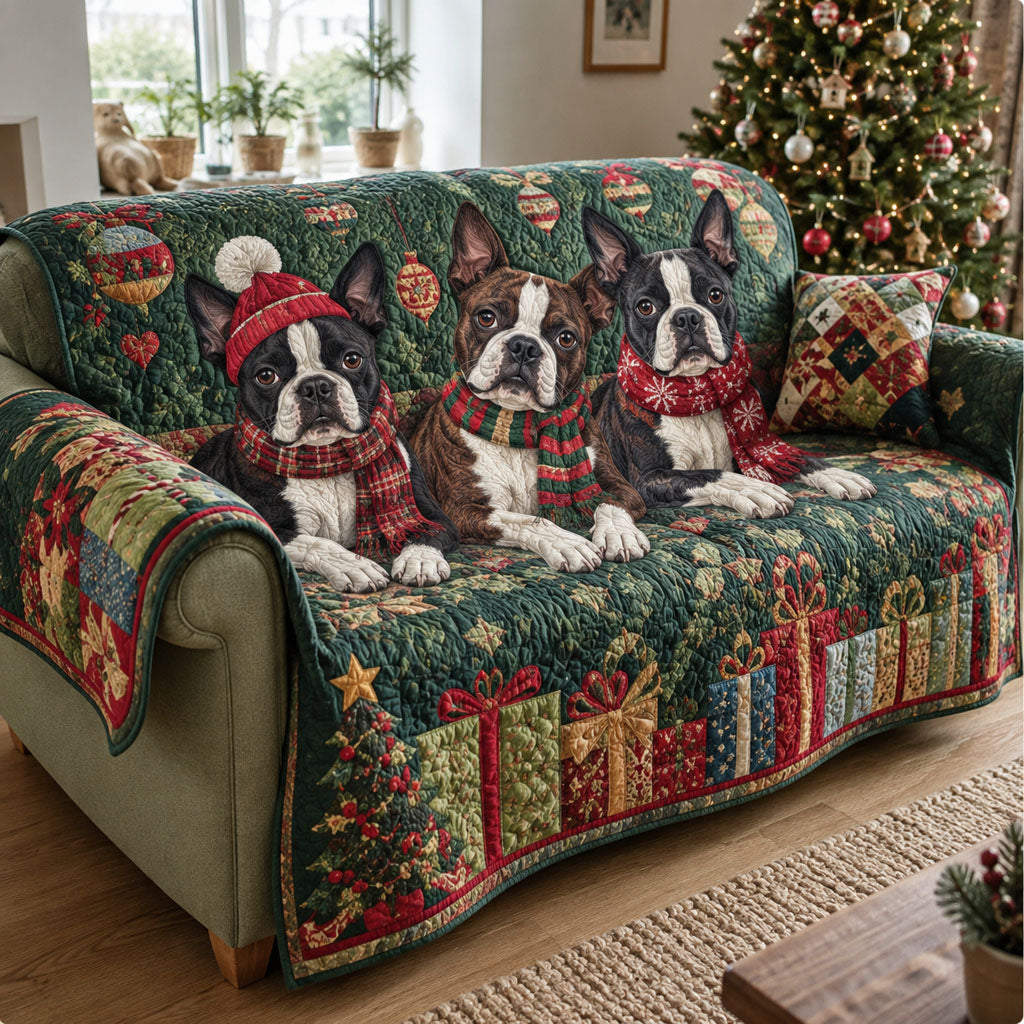 Evergreen Christmas Pups Quilted Sofa Cover NCU0PT12112