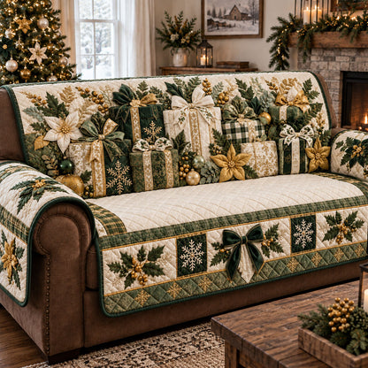 Evergreen Christmas Treasures Quilted Sofa Cover NCU0PT12182