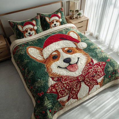 Evergreen Corgi Joy 3-Piece Quilted Bedding Set NCU0HH377