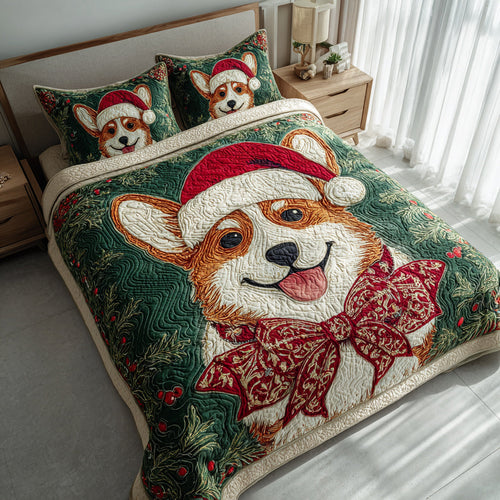 Evergreen Corgi Joy 3-Piece Quilted Bedding Set NCU0HH377