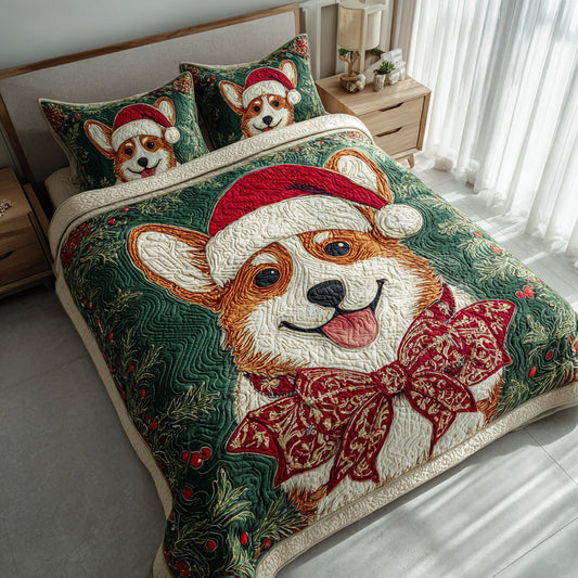 Evergreen Corgi Joy 3-Piece Quilted Bedding Set NCU0HH377