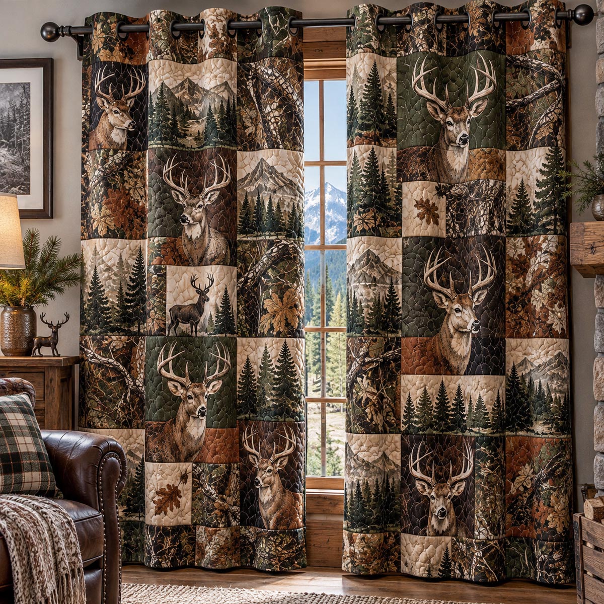 Evergreen Deer Forest Quilted Curtains NCU0DV10401
