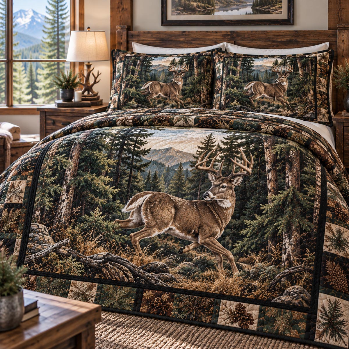 Evergreen Deer Wilderness 3-Piece Quilted Bedding Set NCU0DV10492