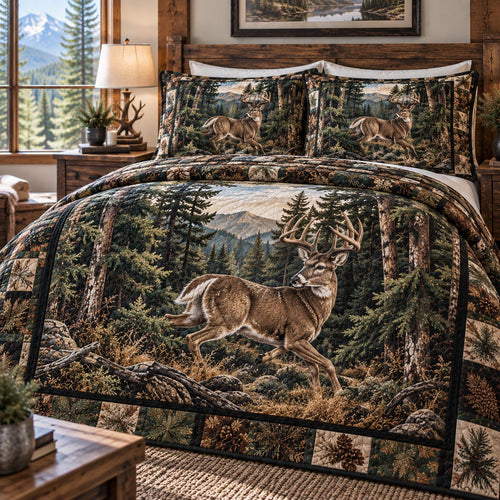 Evergreen Deer Wilderness 3-Piece Quilted Bedding Set NCU0DV10492