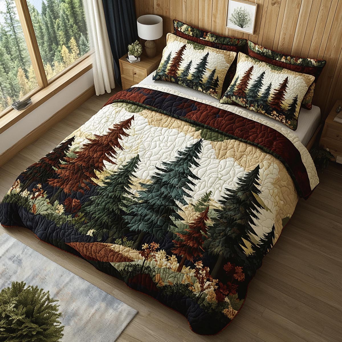 Evergreen Forest 3-Piece Quilted Bedding Set NCU0DV9519