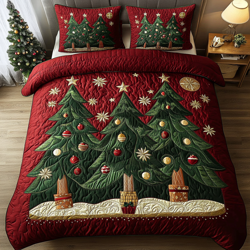 Evergreen Glow 3-Piece Quilted Bedding Set NCU0DK10075