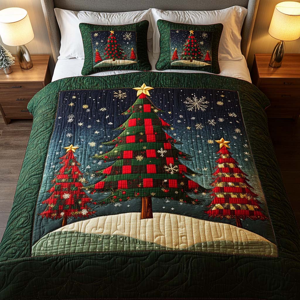 Evergreen Glow 3-Piece Quilted Bedding Set NCU0NT2425