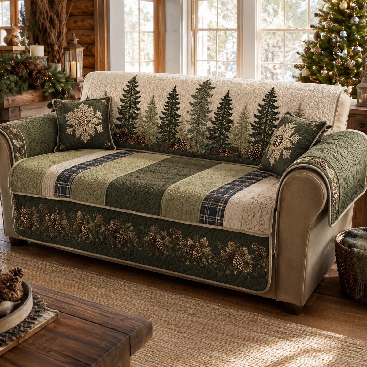 Evergreen Patchwork Quilted Sofa Cover NCU0DV10048