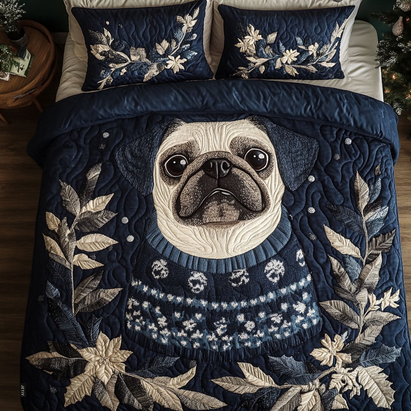 Evergreen Pug Eyes 3-Piece Quilted Bedding Set NCU0PT2302
