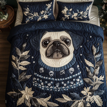 Evergreen Pug Eyes 3-Piece Quilted Bedding Set NCU0PT2302