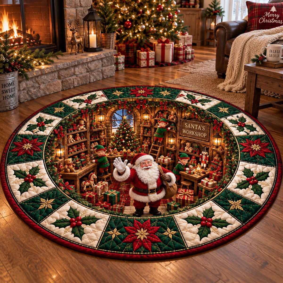Evergreen Santa Workshop Quilted Round Mat NCU0DV10263