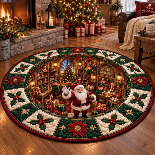 Evergreen Santa Workshop Quilted Round Mat NCU0DV10263