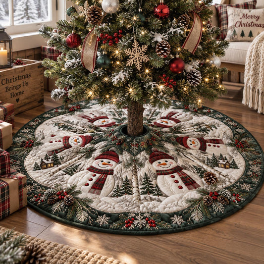 Evergreen Snowman Gathering Christmas Quilted Tree Skirt NCU0DV10166