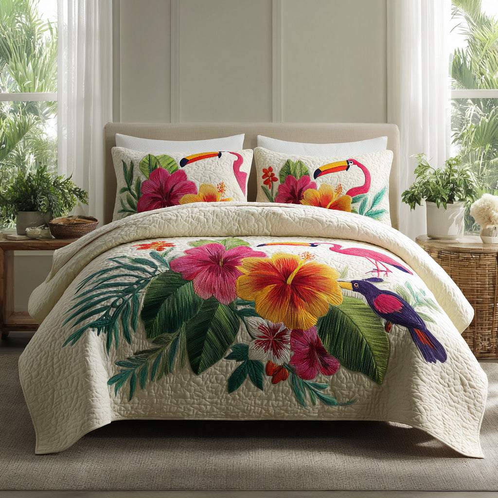 Exotic Birds 3-Piece Quilted Bedding Set NCU0VL3454