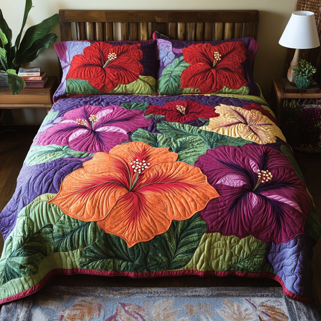 Exotic Blossom 3-Piece Quilted Bedding Set NCU0VH4103
