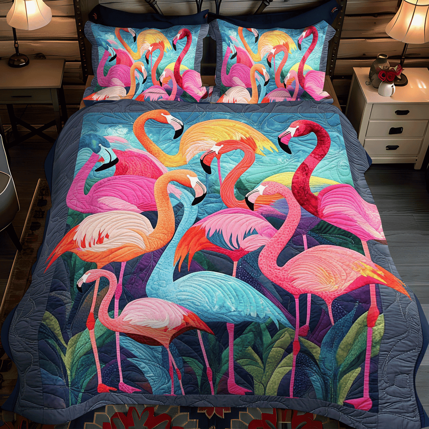 Exotic Flamingo 3-Piece Quilted Bedding Set NCU0PD504