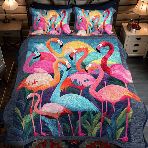 Exotic Flamingo 3-Piece Quilted Bedding Set NCU0PD504
