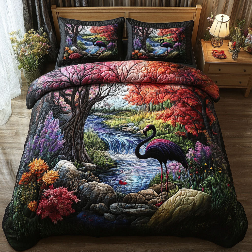 Exotic Flamingo Haven 3-Piece Quilted Bedding Set NCU0PT6062
