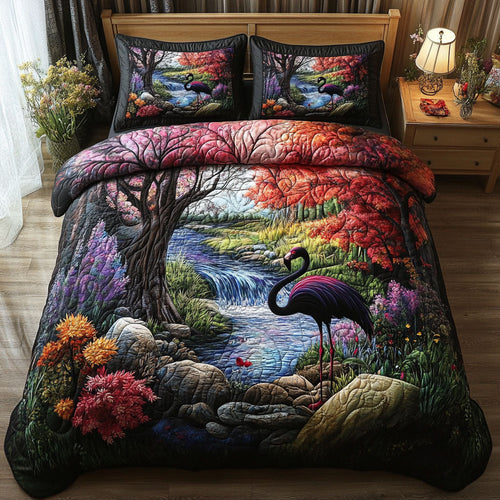 Exotic Flamingo Haven 3-Piece Quilted Bedding Set NCU0PT6062