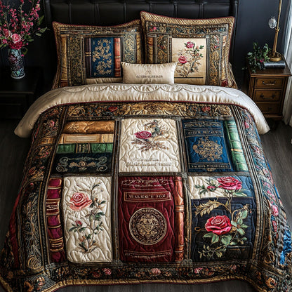 Faded Pages 3-Piece Quilted Bedding Set NCU0PT4879